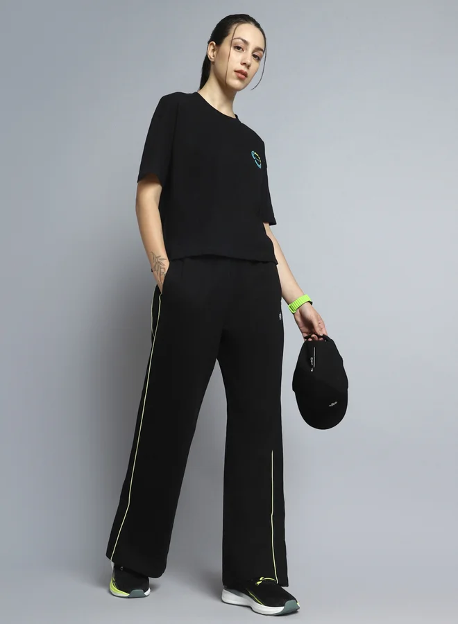 Cult Women Black Sports Club Relaxed Fit T-Shirt